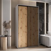 Armoire à portes coulissantes Tharo blanc/chêne | Pour salon | 235,2 x 130 x 45 cm | Anti-poussière | Poignées métal noir | Robuste