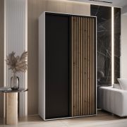 Armoire penderie Tharo gain de place | Portes coulissantes blanc/noir | Anti-brosses à poussière | 235,2 x 130 x 45 cm | Moderne