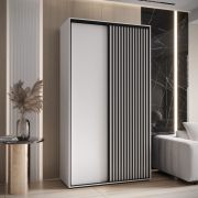 Penderie à portes coulissantes blanche Tharo | 235,2 x 130 x 45 cm | poignée métal noir | Grand volume | Design moderne