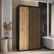Armoire Tharo portes coulissantes | Noir & chêne | Grand espace de rangement | 235,2 x 130 x 45 cm