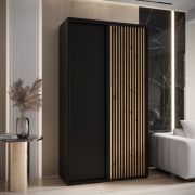 Penderie à portes coulissantes noire Tharo | 130 cm de large | Gain de place | Grande capacité | Style moderne | Structure robuste