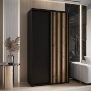 Penderie à portes coulissantes noire Tharo | 130 cm de large | Gain de place | Grande capacité | Style moderne | Structure robuste