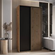 Armoire Mina en noir/chêne avec portes coulissantes, poignées métalliques en noir, aspect moderne, anti-poussière, 235,2 x 140 x 60 cm