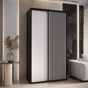 Armoire à portes coulissantes Mina noir/blanc | Grand volume de rangement | Finition laminée | 235,2 x 140 x 60 cm | Matériau robuste