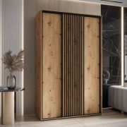 Armoire Tharo de 1,5 mètre de large en chêne avec portes coulissantes, convient également pour le salon, beaucoup d'espace de rangement, aspect moderne, peu encombrant, anti-poussière