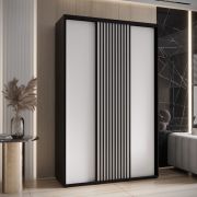 Armoire Tharo de 1,5 mètre de large avec portes coulissantes en noir/blanc, aspect moderne, étagères, convient aussi pour le salon, anti-poussière