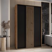 Armoire à portes coulissantes Tharo en chêne/noir, 235,2 x 160 x 45 cm, beaucoup d'espace de rangement, convient aussi pour le salon, poignée métallique en noir, anti-poussière