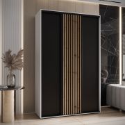 Armoire Tharo en blanc/noir, 235,2 x 160 x 45 cm, beaucoup d'espace de rangement, convient aussi pour le salon, poignée métallique noire, anti-poussière