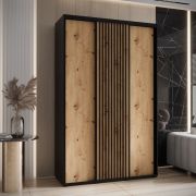 Armoire à portes coulissantes Tharo noir/chêne | 235,2 x 160 x 45 cm | Grand espace de rangement | Style moderne