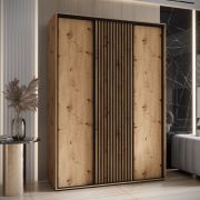 Armoire penderie Tharo chêne | Grand volume de rangement | Poignée métal noir | 235,2 x 180 x 45 cm | Convient salon