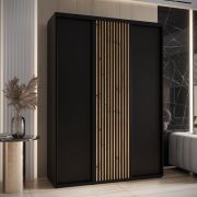 Armoire à portes coulissantes noire Tharo | Design moderne | Poignées métal noir | Anti-poussière | Grand espace | 235,2 x 180 x 45 cm