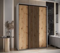 Armoire penderie Mina portes coulissantes | Blanc et chêne | Anti-poussière | Gain de place | 235,2 x 180 x 60 cm