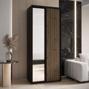 Penderie Mina noire avec miroir | Portes coulissantes | Anti-poussière | Grand espace | 235,2 x 100 x 60 cm