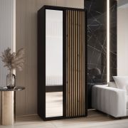 Armoire noire Mina avec portes coulissantes | Grand miroir | Anti-poussière | Rangement spacieux | 235,2 x 110 x 60 cm