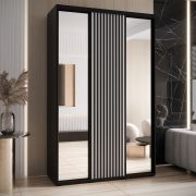 Armoire Mina portes coulissantes et miroirs | Blanc/Noir | Design moderne | Grand espace de rangement | 235,2 x 160 x 60 cm