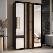 Armoire Mina noire avec portes coulissantes et miroir, anti-poussière, beaucoup d'espace de rangement, convient aussi pour le salon, 235,2 x 160 x 60 cm