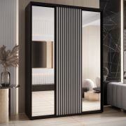 Armoire Mina portes coulissantes et miroir | Blanc/Noir | Moderne | Grand espace de rangement | 235,2 x 170 x 60 cm