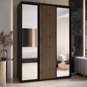 Armoire à portes coulissantes noire Mina avec miroirs | Design moderne | Poignées métal noir | Anti-poussière | 235,2 x 180 x 60 cm