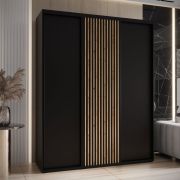 Armoire à portes coulissantes noire Tharo | Design moderne | Poignées métal noir | Anti-poussière | Gain de place | 235,2 x 200 x 45 cm
