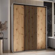Armoire à portes coulissantes Mina blanc et chêne | Poignées métal noir | 235,2 x 200 x 60 cm