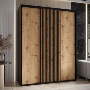 Armoire à portes coulissantes Mina | Noir & chêne | Lignes modernes | Grand espace de rangement | 235,2 x 200 x 60 cm
