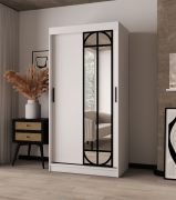 Penderie / Blanc mat / 2 tringles / 5 compartiments / 100 x 62 x 200 cm / Porte miroir décorative / Armoire à portes coulissantes / Détails modernes