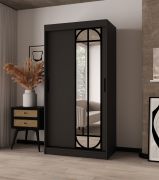 Penderie / Noir mat / 2 tringles / 5 compartiments / 100 x 62 x 200 cm / Porte miroir décorative / Armoire à portes coulissantes / Détails modernes