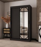 Armoire à portes coulissantes / Penderie à vêtements / Couleur : Noir mat / 2 tringles / 5 compartiments / Porte miroir décorative / 120 x 62 x 200 cm / Détails modernes
