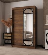 Armoire à portes coulissantes / Penderie à vêtements / Couleur : Noyer Warmia / 2 tringles / 5 compartiments / Porte miroir décorative / 120 x 62 x 200 cm / Détails modernes