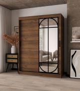 Penderie / Armoire à portes coulissantes / Couleur : Noyer Warmia / 2 tringles à vêtements / 5 compartiments / Finition haut de gamme / 150 x 62 x 200 cm / Pour chambre à coucher