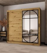 Penderie / Couleur : Chêne artisan / Porte miroir / Détails modernes / 200 x 62 x 200 cm / Armoire à portes coulissantes / 10 compartiments / 2 tringles à vêtements / Finitions haut de gamme