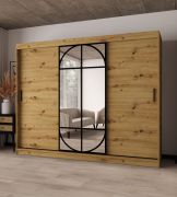 Armoire à portes coulissantes / Couleur : Chêne artisan / Porte miroir / Détails modernes / 250 x 62 x 200 cm / Penderie / 10 compartiments / 2 tringles à vêtements / Finitions haut de gamme