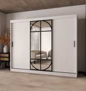 Armoire à portes coulissantes / Blanc mat / Porte miroir / Détails modernes / 250 x 62 x 200 cm / Penderie / 10 compartiments / 2 tringles à vêtements / Finition haut de gamme