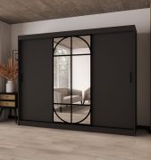 Armoire à portes coulissantes / Noir mat / Porte miroir / Détails modernes / 250 x 62 x 200 cm / Penderie / 10 compartiments / 2 tringles à vêtements / Finition haut de gamme