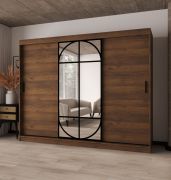Armoire à portes coulissantes / Couleur : Noyer Warmia / Porte miroir / Détails modernes / 250 x 62 x 200 cm / Penderie / 10 compartiments / 2 tringles à vêtements / Finition haut de gamme