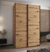 Armoire / Armoire à portes coulissantes | 2 portes coulissantes | 2 tringles à vêtements | 245,5 x 160 x 64 cm | 10 étagères | 11 compartiments | Couleur : chêne Artisan