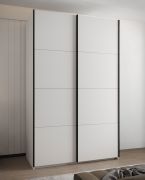 Penderie / Armoire à portes coulissantes / ABS protection des bords / 11 compartiments / 2 tringles à vêtements / 245,5 x 160 x 64 cm / 2 portes coulissantes / Soft-Close / Couleur : Blanc