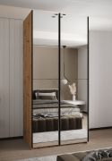 Armoire / Armoire à portes coulissantes | 2 tringles | 245,5 x 100 x 64 cm | 6 étagères | 6 compartiments | 2 portes coulissantes | Couleur : chêne Artisan