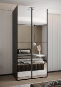 Penderie / Armoire à portes coulissantes / 6 étagères / 6 compartiments / 2 tringles à vêtements / 245,5 x 100 x 64 cm / 2 portes coulissantes / Couleur : Noir / Soft-Close