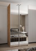 Armoire / Armoire à portes coulissantes | 6 compartiments | 245,5 x 110 x 64 cm | Bords en ABS | 6 étagères | 2 tringles à vêtements | Couleur : chêne Artisan
