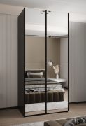 Armoire / Armoire à portes coulissantes | 2 portes coulissantes | Bords en ABS | 245,5 x 110 x 64 cm | 6 compartiments | 2 tringles à vêtements | Couleur : noir | Fermeture amortie