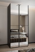 Armoire / Armoire à portes coulissantes | 245,5 x 120 x 64 cm | 2 tringles à vêtements | 2 portes coulissantes | 6 compartiments | 6 étagères | Couleur : noir | Fermeture amortie