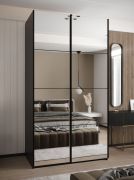 Armoire / Armoire à portes coulissantes | 2 tringles | 245,5 x 130 x 64 cm | 2 portes coulissantes | 6 compartiments | Couleur : noir | 6 compartiments | Fermeture en douceur