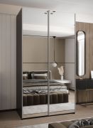 Armoire à portes coulissantes avec deux tringles à vêtements | Fermeture amortie | 2 portes coulissantes | 245,5 x 130 x 64 cm | 6 compartiments | Couleur : noir | Bords protégés par des bandes en ABS