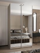 Armoire / Armoire à portes coulissantes | 245,5 x 130 x 64 cm | 2 tringles à vêtements | 2 portes coulissantes | Miroir | Couleur : cachemire | Bords en ABS