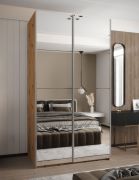 Armoire / Armoire à portes coulissantes | 2 tringles | 245,5 x 140 x 64 cm | 2 portes coulissantes | Fermeture en douceur | Miroir | Couleur : chêne Artisan | 6 compartiments