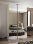 Penderie / Armoire à portes coulissantes / Miroir / 245,5 x 140 x 64 cm / 2 tringles à vêtements / Couleur : Blanc / 2 portes coulissantes / Soft-Close / 6 compartiments