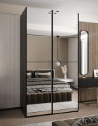 Armoire / Armoire à portes coulissantes | Fermeture en douceur | 2 portes coulissantes | 245,5 x 140 x 64 cm | Miroir | 2 tringles à vêtements | 6 compartiments | Couleur : noir