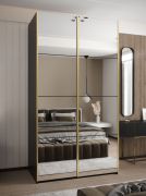 Armoire / Armoire à portes coulissantes | Couleur : noir | 245,5 x 140 x 64 cm | 2 tringles à vêtements | Fermeture en douceur | Miroir | 6 compartiments | 2 portes coulissantes