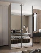 Armoire / Armoire à portes coulissantes | Miroir | 245,5 x 140 x 64 cm | Couleur : cachemire | 2 portes coulissantes | 2 tringles à vêtements | Fermeture en douceur | 6 compartiments